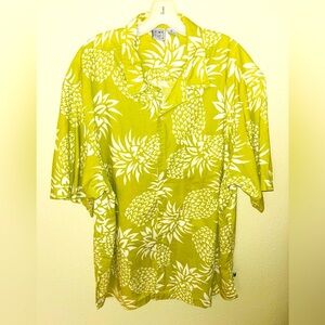 Vintage 80’s OP Lime Green Hawaiian Pineapple S/S Button Up Cotton Shirt Size XL